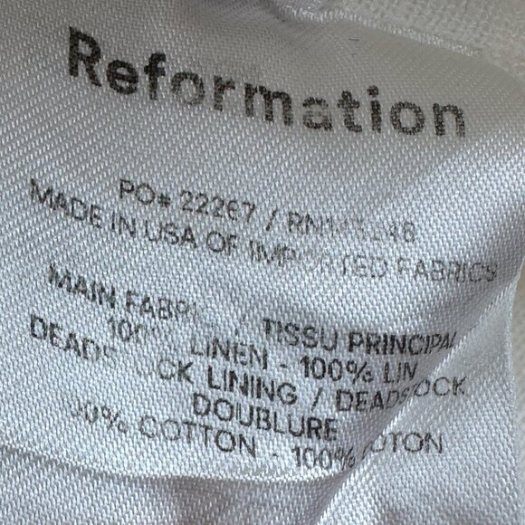 Reformation White Linen Square Neck Crop Top Puff Sleeves Smocked Back Size 0 - Picture 8 of 11